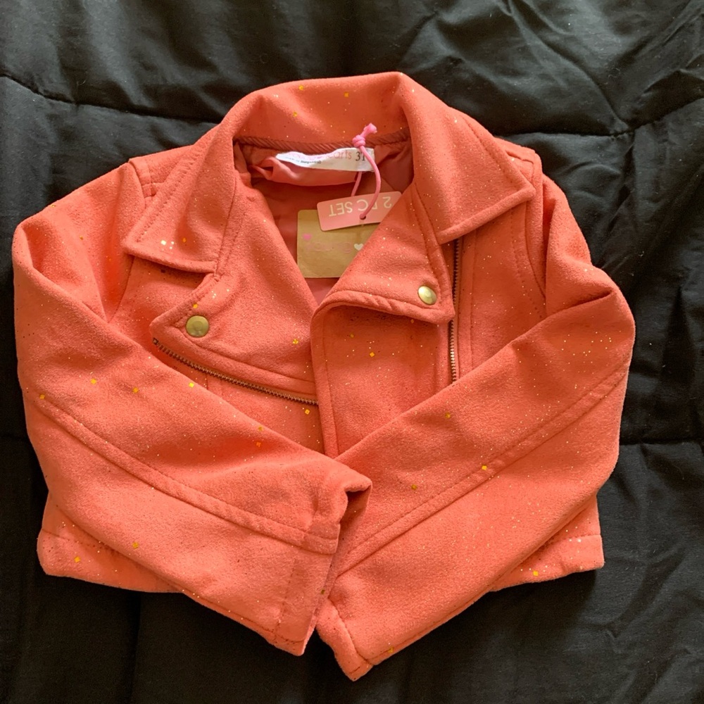 YOUNG HEARTS Sparkle GIRLS Toddler SIZE 3T W/ ZIP UP JACKET Peach Pink New
